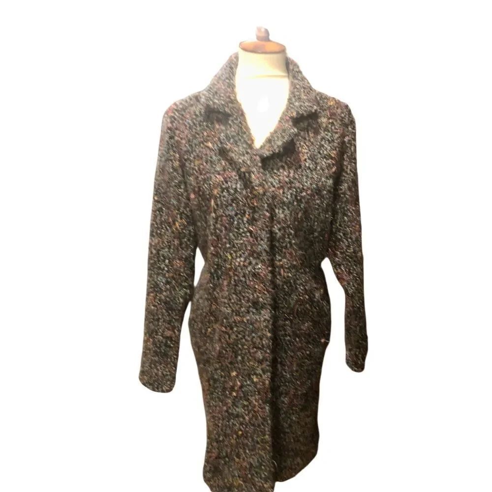 Chicos Designs tweed multi color wool blend midi length button front side slit p